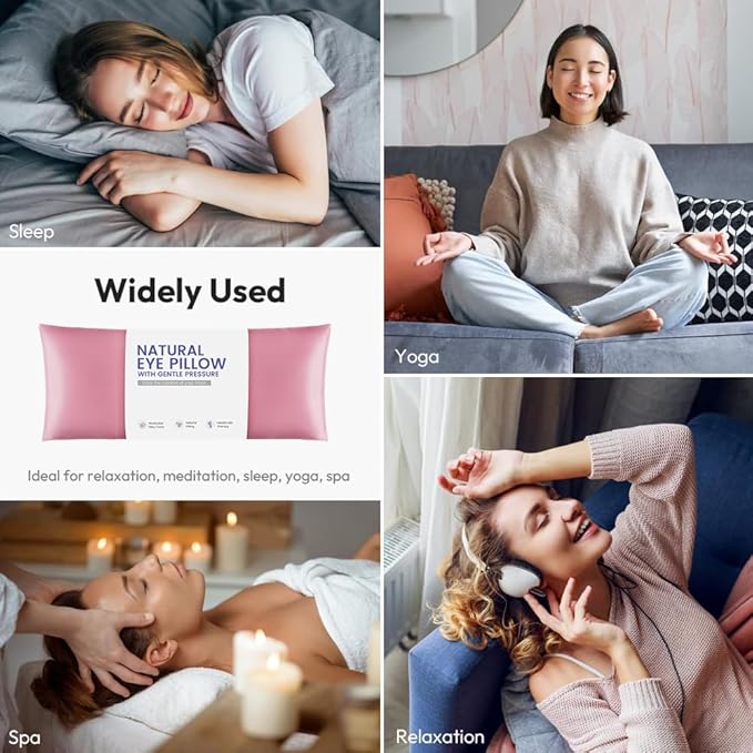 Eye Pillow for Yoga, Relaxation, Sleeping, Microwavable Weighted Eye Mask Heated for Meditation, Dry Eyes, Moist Heat Hot & Cold Eye Compress with Aromatherapy, No Scent (Pink)