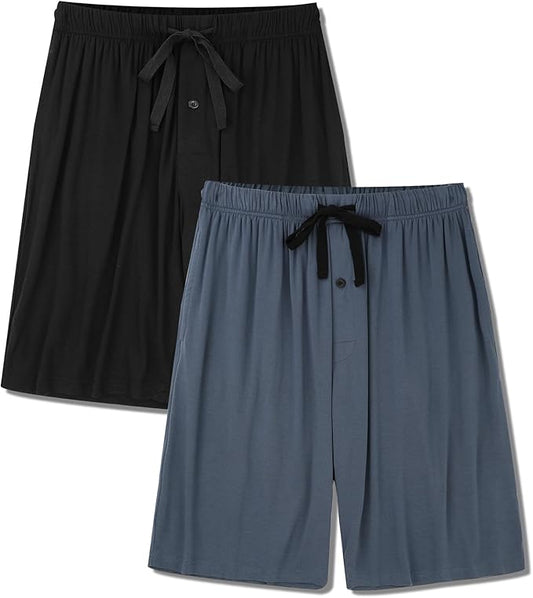 Men's Pajama bottoms Lounge Sleep Shorts Soft Comfortable Breathable Pajamas Shorts with Pockets 2 Pack