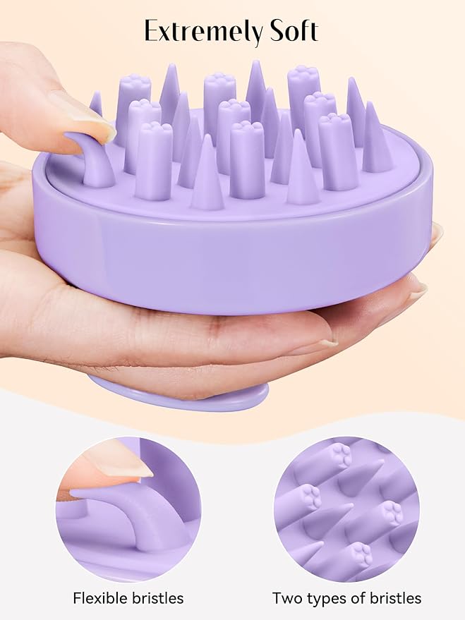 HEETA Hair Scalp Massager Brush, Updated Scalp Exfoliator with Soft Silicone Bristles, Wet & Dry Head Massager Washing Tool for Women, Men, Kids, Lavender Purple