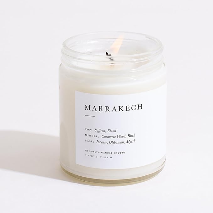 Brooklyn Candle Studio Marrakech Jar Candle - Luxury Scented Candle, Vegan Soy Wax, Hand Poured in The USA, 50 Hour Slow Burn Time - 7.5oz