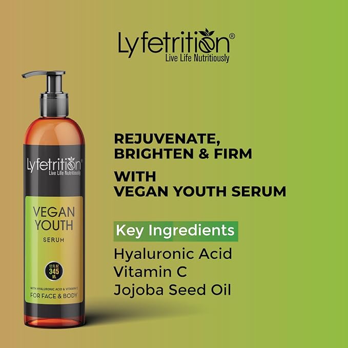 Lyfetrition Vegan Youth | 12 Fl oz Large Bottle | Anti-Aging And Wrinkle Serum | (Skin and Face Formula).