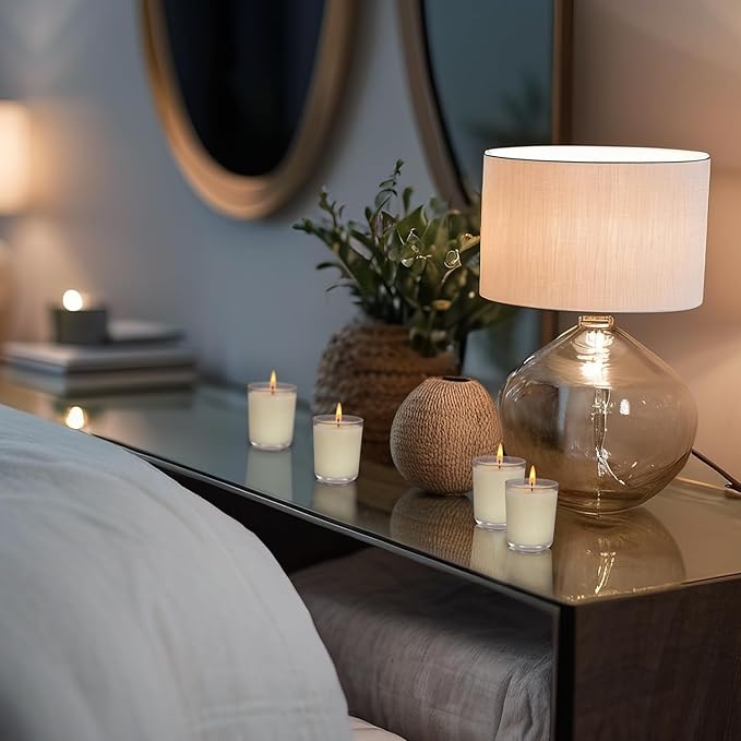 48 Pack White Unscented Clear Glass Filled Votive Candles. Hand Poured Wax Candle Ideal Gifts for Spa Weddings Birthdays Holidays Party