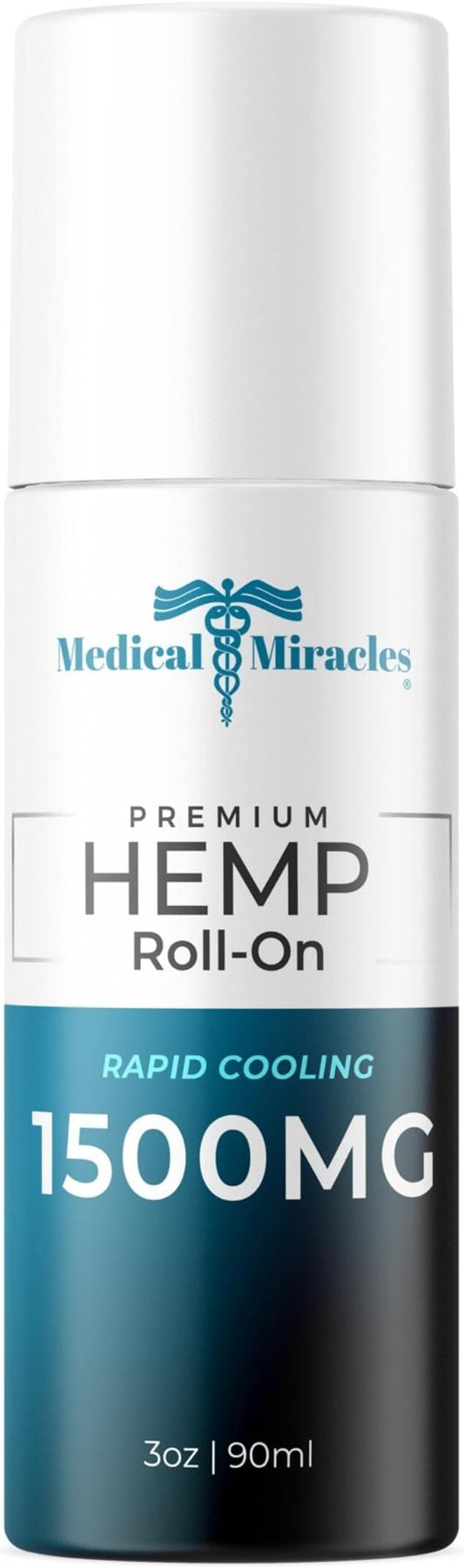 Medical Miracles New Hemp Oil Roll On - Ideal for Muscles, HIPS, Joints, Neck, Back, Elbows, Fingers, Hands, and Knees Made in USA (1500mg Roll-On)