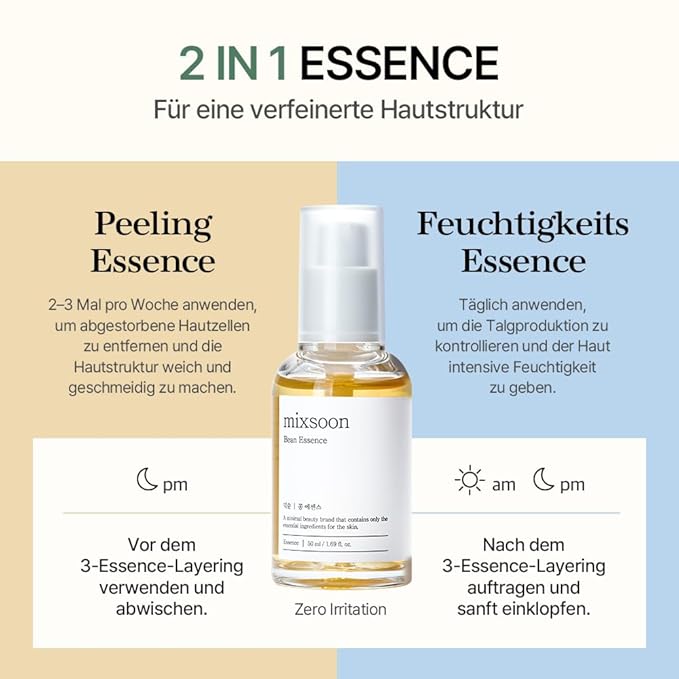 mixsoon Bean Essence Exfoliating Hydrating for Face fermented bean extract Hyaluronic Acid Serum Korean Glass Skin Care 1.69 Fl Oz / 50ml