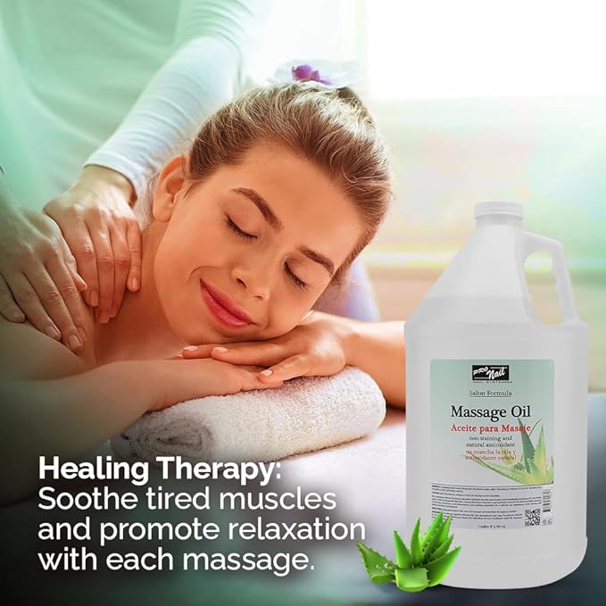 PRONAIL - Massage Oil, Aloe Vera, 128 Oz - Professional Full Body Massage Therapy, Manicure, Pedicure - Relax Sore Muscles and Repair Dry Skin, Enhanced with High Absorption Oils and Vitamin E