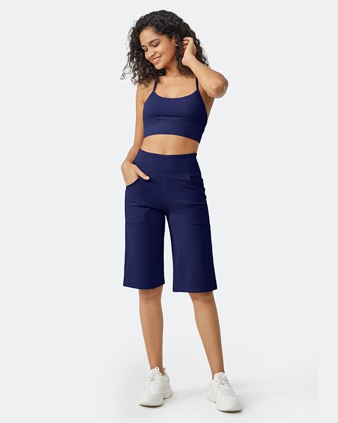 Promover Capri Pants for Women Wide Leg Yoga Cropped Pants with Pockets Loose Casual Summer Pants