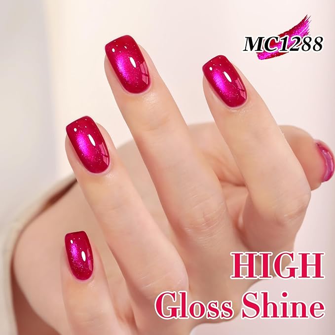 Double Rhythm 0.5 OZ Cat Eye Gel Polish with Magnet 15ML Holographic Glitter Shimmer Translucent Jelly Color Magnetic Gel Polish Salon DIY at Home (Pitaya Purple-MC1288)