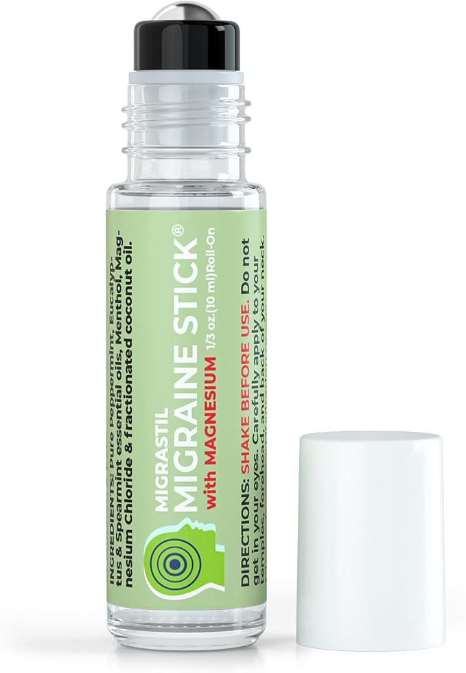 MIGRASTIL Migraine Stick with Magnesium Cooling Peppermint Eucalyptus Essential Oil Topical Magnesium for Headache Support. Made in The USA 10 ml