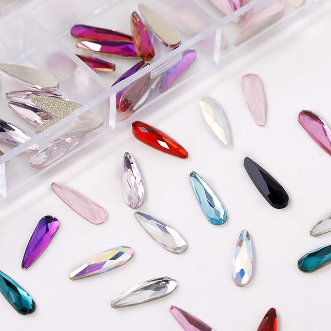 1848 Pcs Glass Nail Rhinestones Set(120+1728 pcs), Mix Colors Drop Shape 3x10mm Gems Stones For Nails Art Decorations
