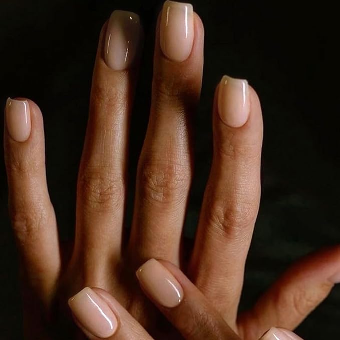 GLAMERMAID Nude Pink Press on Nails Medium Square, Pure White Jelly Soft Gel Nails Square Fake Nails, Glossy Stick Glue on Nails Kit for Women, Reusable Stick on Acrylic Fake Nails Manicure Set