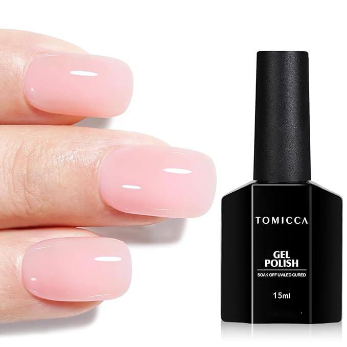 TOMICCA Pink Gel Nail Polish, Light Milky Pink, Quick Dry, Soak Off UV, Long Lasting Nude Nail Art Manicure Home DIY