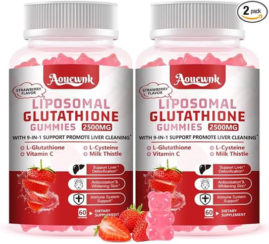 2 Packs 2500MG Liposomal Glutathione Gummies Supplement - Support Skin & Liver Function, 98% Bioavailability, with L-Glutathione & Milk Thistle to Support Antioxidant & Enhance Immunity