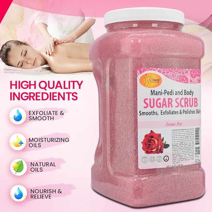 SPA REDI - Sugar Body Scrub,Sensual Rose, 128 Oz - Exfoliating, Moisturizing, Hydrating and Nourishing, Glow, Polish, Smooth and Fresh Skin - Body Exfoliator