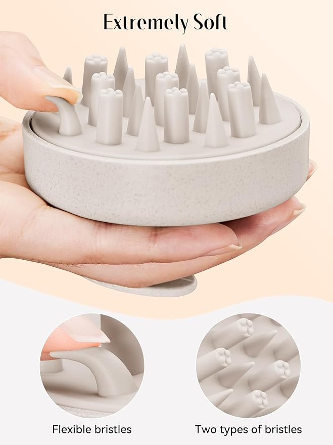 HEETA Hair Scalp Massager for Hair Growth, Shampoo Brush, Scalp Scrubber Exfoliator with Soft Silicone Bristles for Dandruff Removal to Relieve Stress, Wet Dry Use Updated Material, Beige