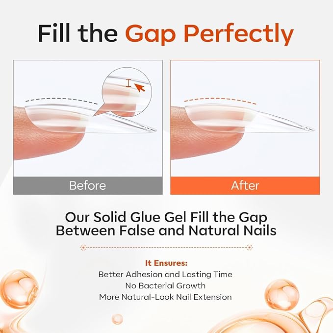 modelones Solid Nail Glue Gel, 30g Glue Gel on Nails for Clear Tips Super Strong Adhesive for Acrylic Extensions Press On Fake Tips U V Curing Needed Professional Adhesive