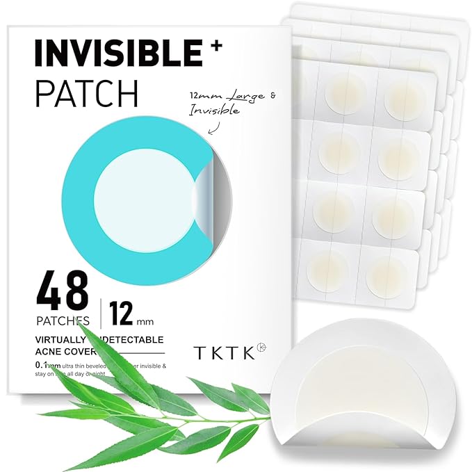 TKTK Pimple Patches, 12 mm Invisible Acne Patches for Face with Salicylic Acid, 0.01cm Extra Thin Outer Edge, Hydrocolloid Zit Patch for Pustule, Whitehead, Cystic Acne Spot, 48 Count