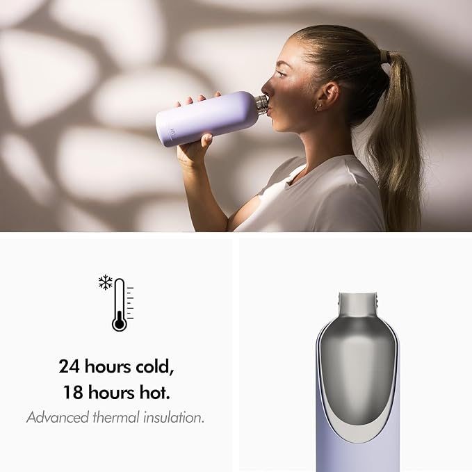 KIVY Stainless Steel Insulated Water Bottle 16oz | Leak Proof BPA-Free Metal Water Bottle - Slim water bottle no straw - Blue water bottle screw top