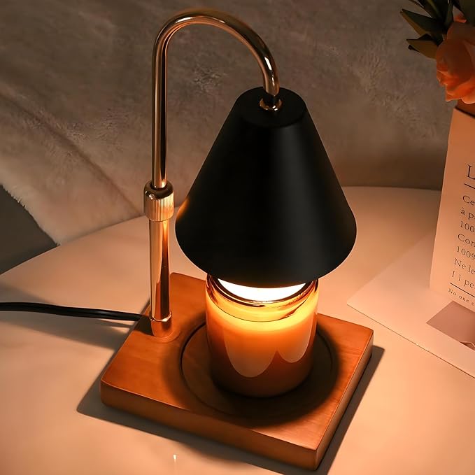 SOKCVSEA Candle Warmer Lamp - Candle Lamp Warmer Diamond with Height Adjustable, Birthday Gifts for Women Mom, House Warming Gifts New Home Decor, Wax Melt Candle Warmer with 2 Bulbs 7-Black Gold