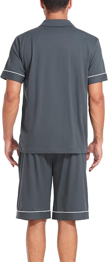 COLORFULLEAF Men's 100% Cotton Short Sleeve Pajama Sets Button Down Notched Collar Sleepwear Soft Lounge Pjs with Pockets