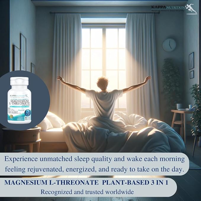 Kappa Nutrition Powered by Magbrain™ Magnesium L-Threonate Plant-Based, 420mg Elemental Magnesium (3 Capsules) from 2,253mg, 90 Vegan Capsules, Brain, Sleep & Muscle Support.