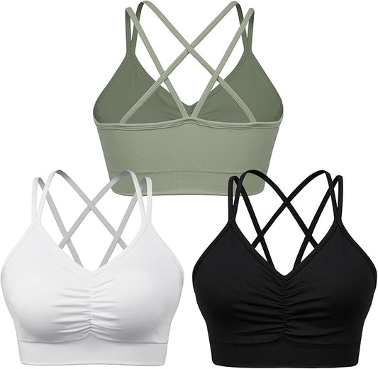 Women's Cross Back Sports Bra Padded Strappy Medium Support Yoga Bra for Workout Fitness 3 Pack