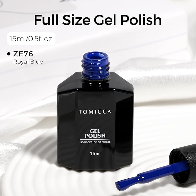 TOMICCA Blue Gel Nail Polish, 15ML Royal Blue Color Gel Polish, Soak Off UV LED Cure Nail Polish Nail Art Home DIY Manicure Nail Salon Varnish