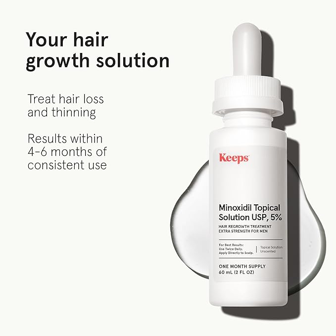 Keeps Extra Strength Minoxidil for Men - 5% Minoxidil Hair Growth Serum - Hair Loss & Regrowth Treatment for Thinning & Bald Spots - Clinically Proven Hair Growth Products - Unscented Topical Aerosol