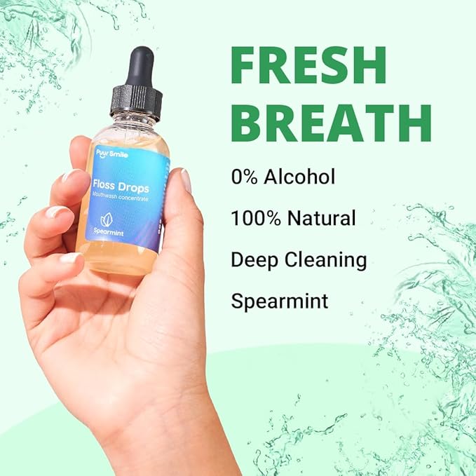 Concentrated Floss Drop Serum – 2oz Concentrated Mouth Wash to Use in Water Flosser | Natural Essentials Promotes Good Breath | Organic Spearmint Drop Supports Good Oral Health