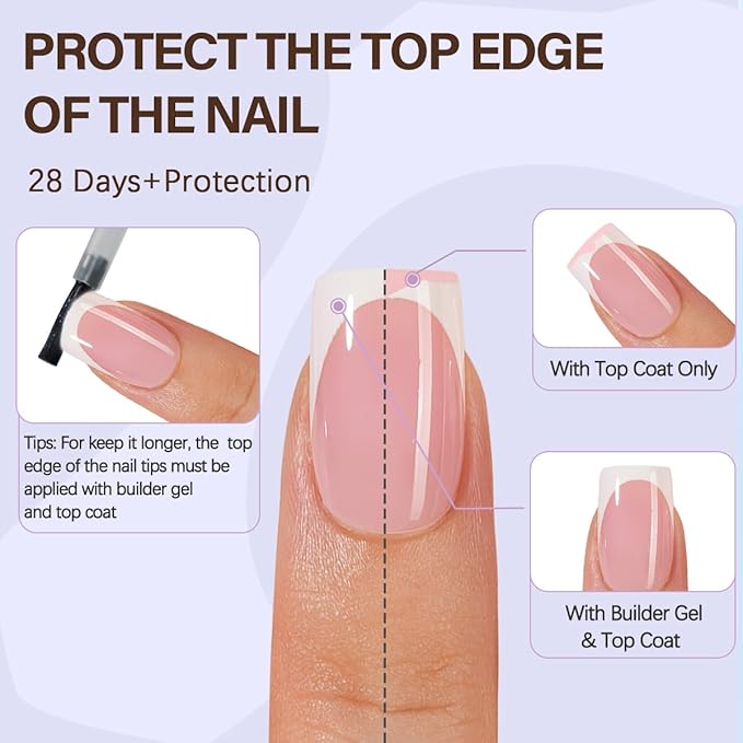 Misssix XBASICTIPS French Tip Press On Nails, 150Pcs French Gel Nail Tips Short Square, Soft Gel Pre-shaped No Need to File 3 in 1 Tips, Fake Nails for Nail Art DIY Extension Designs 15 Sizes