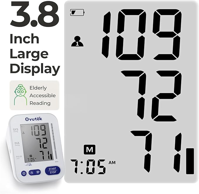Ovutek Blood Pressure Monitors for Home Use: Large BP Cuff with 240 Memories for 2 Users, Upper Arm Blood Pressure Machine, Accurate BP Monitor with Batteries Type-C Cable