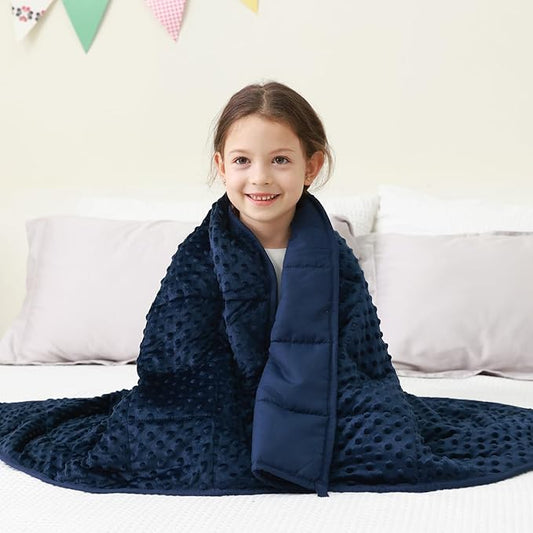 Mr. Sandman Weighted Blanket 5LBS 36 x 48 Inches, Minky Dots Heavy Blanket with Glass Beads, Soft and Cooling for School and Home, Navy Blue