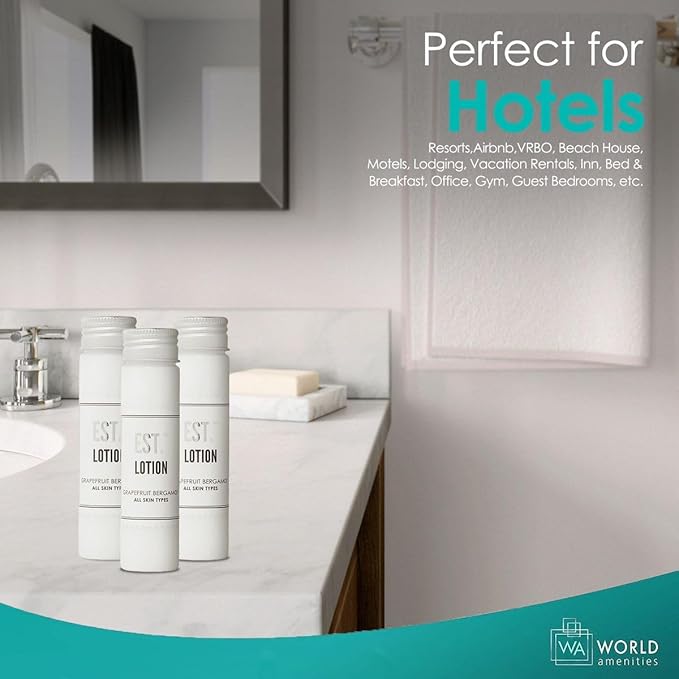 World Amenities EST. Soothing Hand & Body Lotion with Grapefruit-Bergamot fragrance, Biodegradable/Recyclable Bottle with Screw Top, 1.41oz / 40ml, Pack of 48