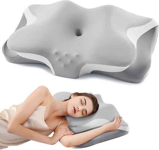 Cervical Neck Pillow for Pain Relief, Cooling Ergonomic Memory Foam Pillows for Sleeping with Luxury Breathable Pillowcase, Contour Orthopedic Neck Support Pillow for Side Back Stomach Sleepers-Grey