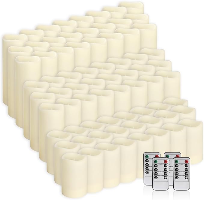 72-Pack LED Flameless Candles with Remote Control -Flickering Flameless Candles-Remote Timer Perfect for Wedding Parties, and Special Occasions(Three Sizes)
