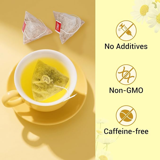 Chamomile Tea Bags, 100% Pure Natural Chamomile Flower Herbal Tea for Relaxation, Caffeine Free, Non-GMO, Additives Free,No Sugar/Gluten（1 Pack/100 Bags)