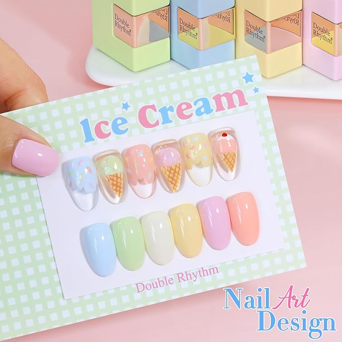Double Rhythm 6 Pcs 15 ML Gel Polish Set Same Color Same Bottle Soak Off Gel Polish Kit Nail Art Manicure Salon DIY at Home for Women (Blue Green Beige Yellow Pink Orange-T6-9)