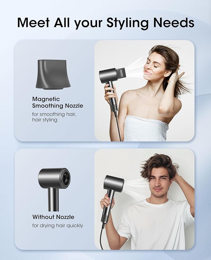 Hair Dryer,110000 RPM High-Speed Brushless Motor for Fast Drying Quiet Compact Hair Blow Dryer with Magnetic Diffuser for Curly Hair for Home Travel Salon #200Black