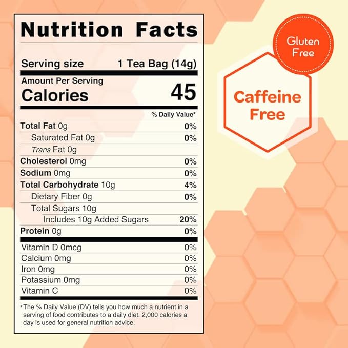 True Honey Rooibos Tea Bags - Honey Crystals Blended in Every Sachet - Decaf Red Rooibos Tea - All Natural Organic Herbal Caffeine Free Tea Bag 24 Count