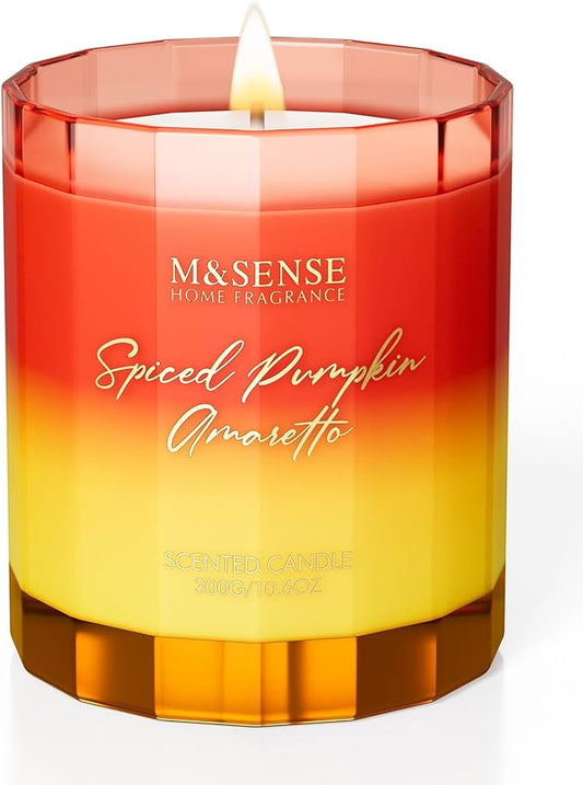 M&SENSE Spiced Pumpkin Fall Scented Candles Natural Soy Wax Non Toxic, 10.6oz 60 Hours Long Lasting Slow Burning Fall Scent Candle for Halloween Thanksgiving Holiday
