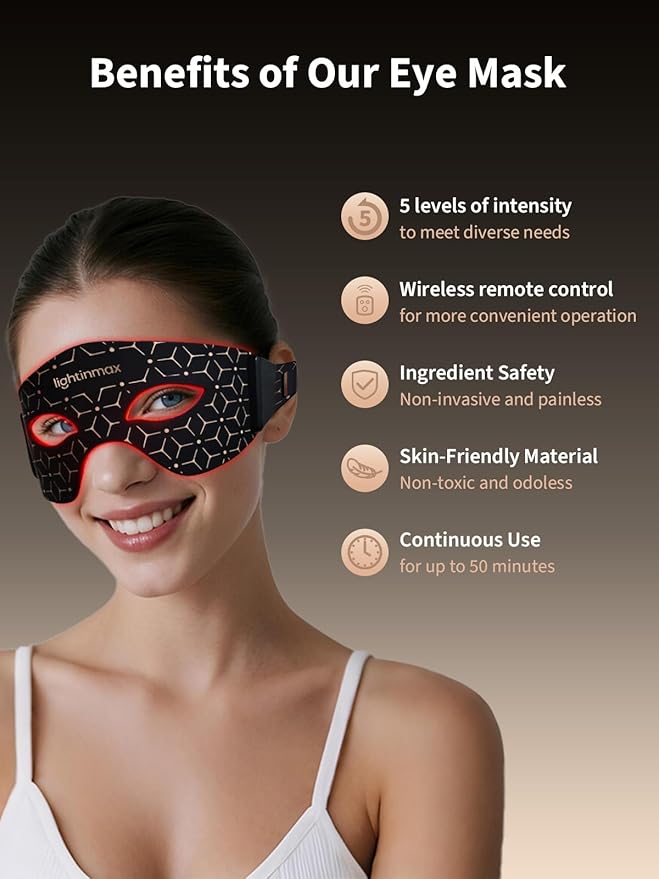 Red Light Therapy for Eyes, Portable Cordless Under-Eye Red Light Therapy Mask with NIR, 5 Modes with Timing Function, Rechargeable Eye Mask for Home Skincare
