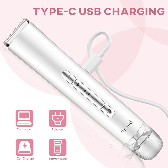 Bikini Trimmer for Women,Dual Head Shaver, IPX7 Waterproof, Compact Travel Design Bikini Shaver for Public Hair, Facial and Body(White)