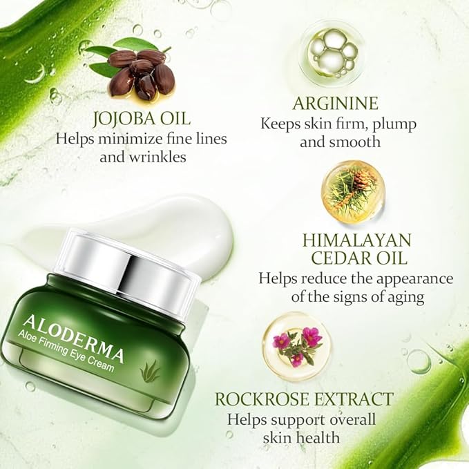 Aloderma Aloe Firming Eye Cream Made with 70% Organic Aloe Vera - Natural Daily Hydrating Eye Cream with Jojoba, Hyaluronic Acid, & Organic Aloe - Reduce Signs of Aging, Fine Lines & Wrinkles, 25g