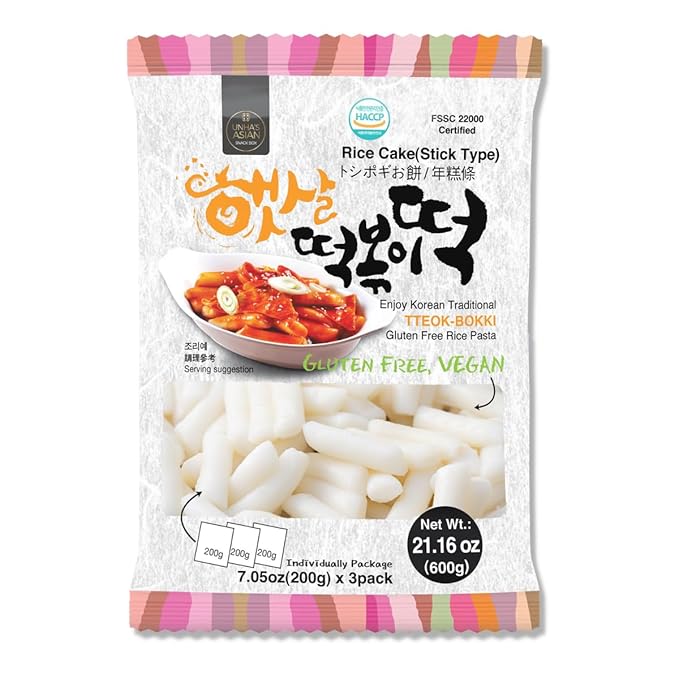 Korean Rice Cake Tteokbokki Stick – 1 Pack (3 Individual Package X 1 Pack) Vegan, Non-GMO, Gluten Free, Tteok Rice Cakes Food Pasta 21.16 oz Per Pack