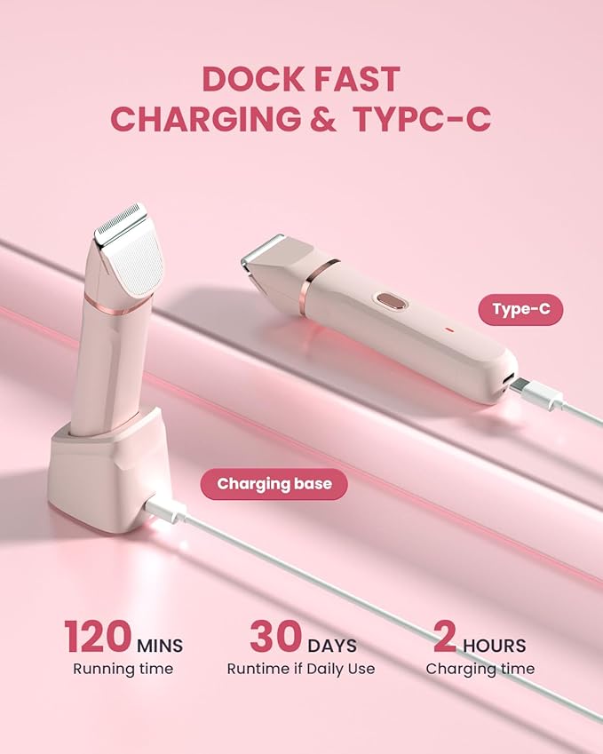 Bikini Trimmer for Women - 5 in 1 Painless Electric Razors for Ladies Pubic Facial Nose Body Leg Hair Removal, Waterproof Electric Shaver for Women Private Area Sensitive Skin,Personal Hair Trimmer