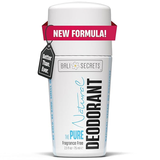 Bali Secrets Natural Deodorant for Women & Men. Fragrance Free. Unscented. Clean Formula for Sensitive Skin. Strong & Reliable Odor Protection. No Synthetic Aluminum. Organic & Vegan [THE PURE]