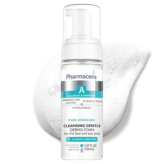 Pharmaceris Soothing Cleansing Foam, Face & Eye Cleanser, Face Wash Gently Removes Makeup & SPF, Helps Hydrate & Strengthen Sensitive Skin, Ultra-Gentle Hypoallergenic, PURI-SENSILIUM, 5.07 fl oz