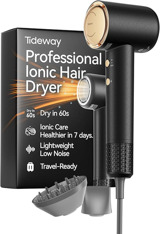 Tideway Hair Dryer, Blow Dryer with Diffuser High-Speed Plasma Ionic Low Noise for Fast Drying, Travel Hair Dryer for Women and Man, Curly/Wavy & Long/Thick Color-Treated Hair H11