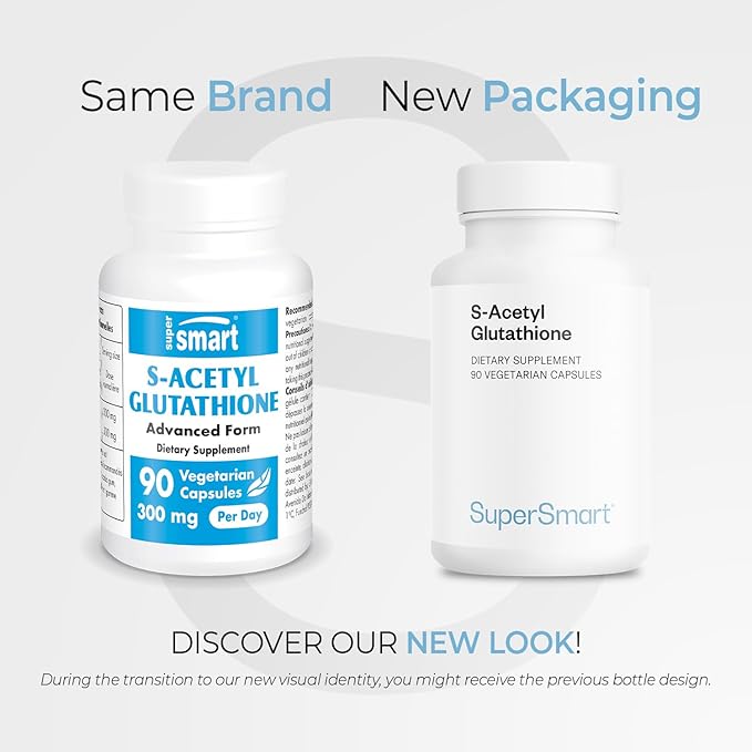 Supersmart S-Acetyl Glutathione 300mg per Day (High Absorption) - Stable Form of L-Glutathione Tripeptide - GSH Supplement | Non-GMO & Gluten Free - 90 Vegetarian Capsules