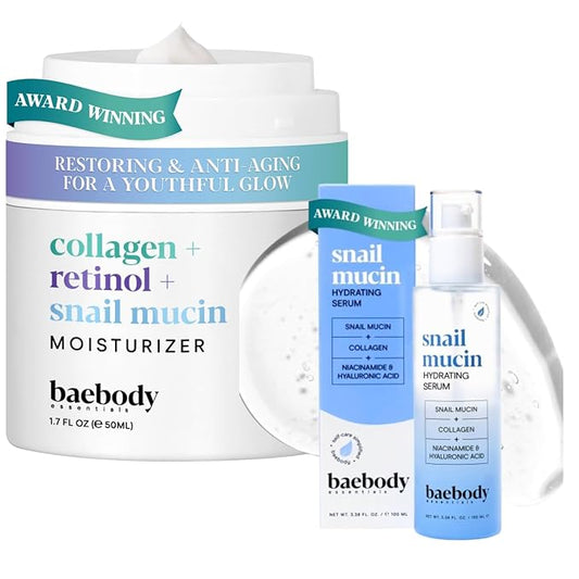 Baebody Collagen Retinol Snail Mucin Face Moisturizer with and Snail Mucin Face Serum Beauty Bundle