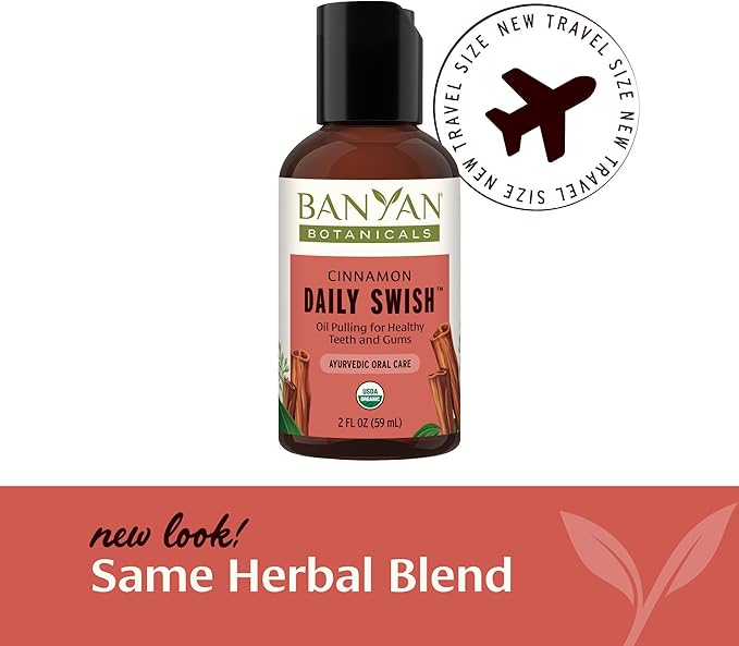 Banyan Botanicals Cinnamon Daily Swish – Organic Ayurvedic Pulling Oil with Coconut Oil – Mouthwash for Fresh Breath and Sparkling Oral Health* – 2 oz – Non GMO Sustainably Sourced Vegan